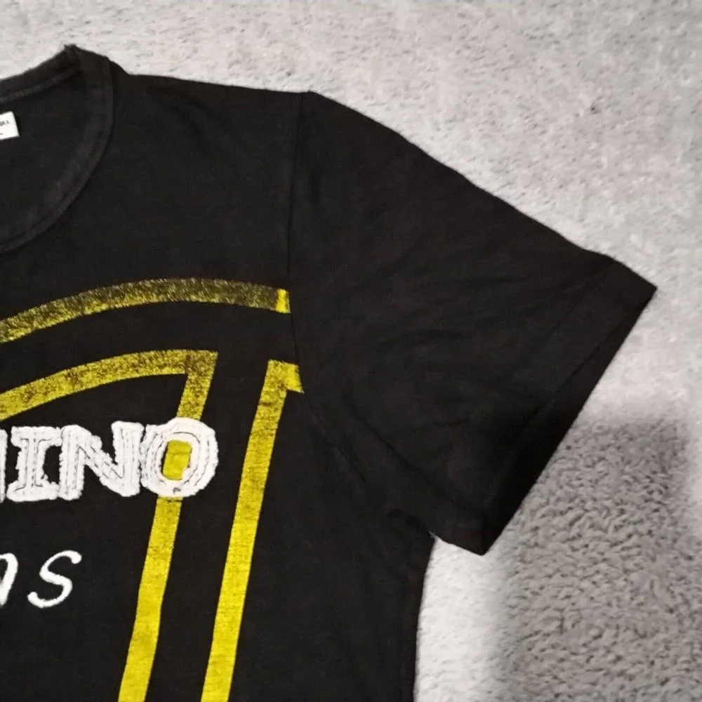 Vintage Moschino Jeans T Shirt Womens L Black Peace Embroidered Logo Graphic Top - Picture 6 of 14